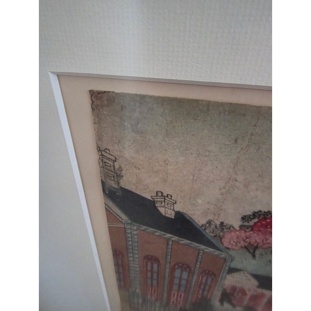 Beautiful antique Japanese woodblock print of Shimbashi Station. The print measures 9" by 12".