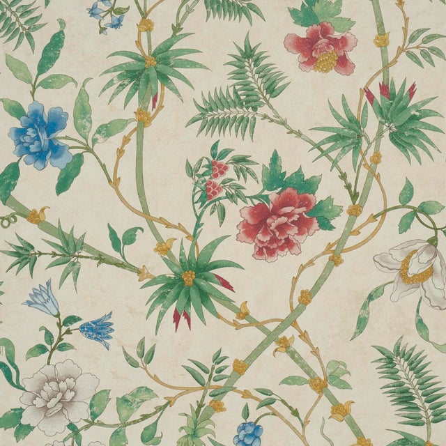 SAMPLE - Schumacher Arasi Botanical Wallpaper In Parchment For Sale