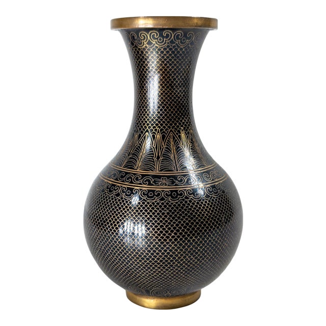 Early 20th Century Chinese Black and Gilt Copper or Bronze Cloisonne Enamel Vase For Sale