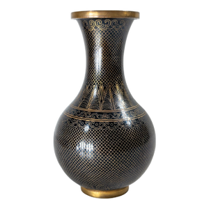 Early 20th Century Chinese Black and Gilt Copper or Bronze Cloisonne Enamel Vase