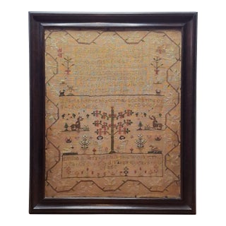 Antique 1824 Needlework Sampler Adam & Eve Emma Jeff Age 10 Folk Art 19th C For Sale