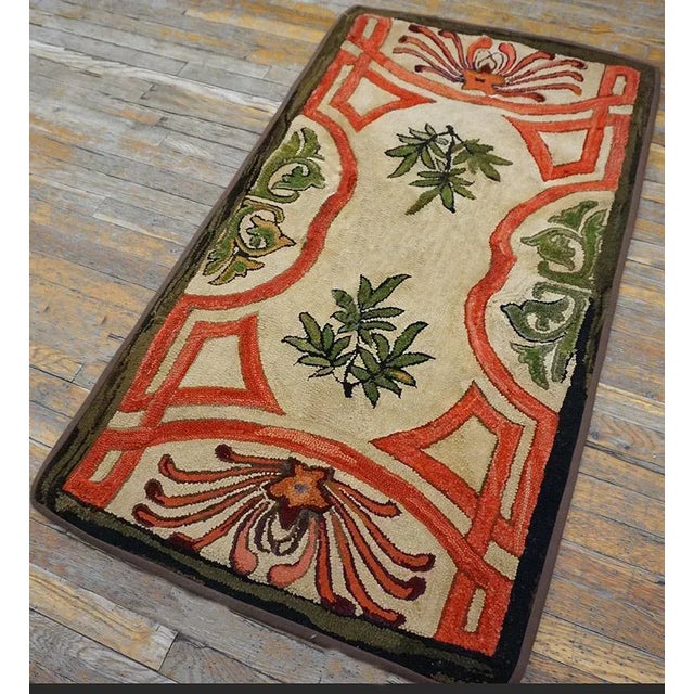1920s Antique 5 Pointed Star and Leaf Pattern Folk Art American Hooked Rug For Sale - Image 4 of 13