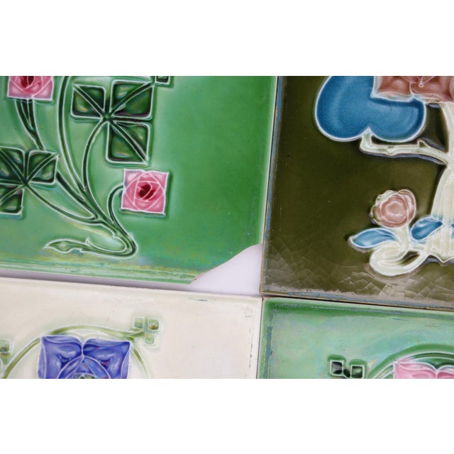 Pink 1920s Set of Six Tiles Art Nouveau H & R Johnson England For Sale - Image 8 of 18