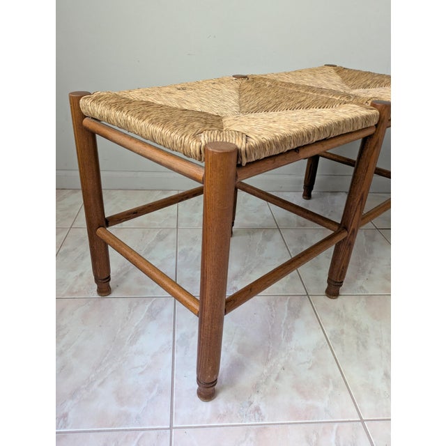 Rustic Vintage Woven Rush Two-Seat Bench For Sale In Chicago - Image 6 of 7