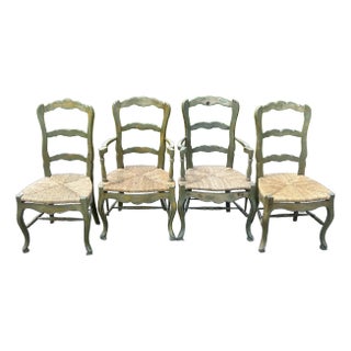 Farmhouse Country French Ladderback Dining Chairs - Set of 4 For Sale