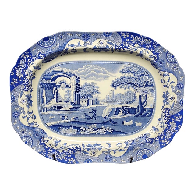 Vintage MCM Spode Blue Italian 14.25" Oval Serving Platter For Sale