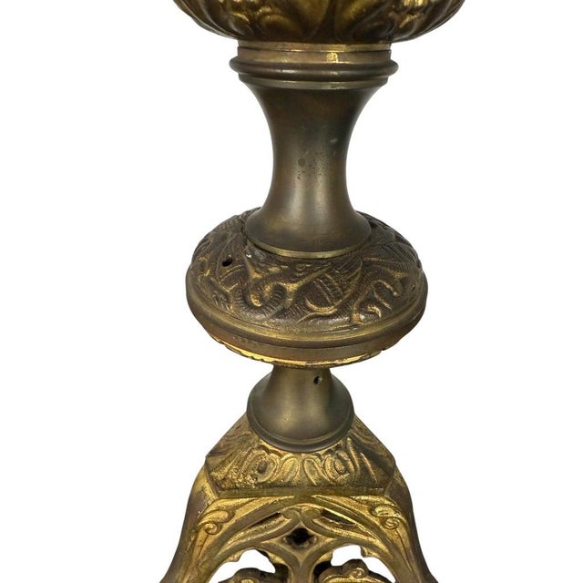 19th Century Pair of Gilded Brass Candelabra Lamps With Foliate & Grape Motifs For Sale - Image 5 of 8