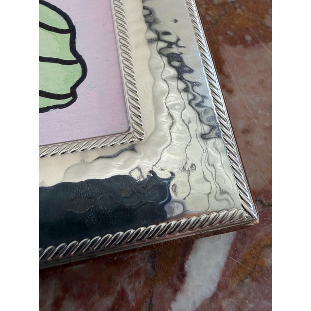 Pink Silver Plated Francesca Moretti Silverstar International Frame + Abstract Painting by Jette Moore For Sale - Image 8 of 12