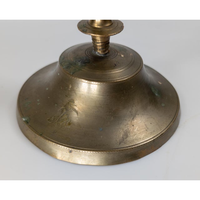 17th or 18th Century Rustic Make Do Brass Candlestick With Later Base For Sale - Image 10 of 14