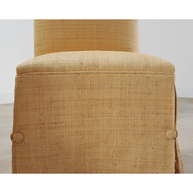 Pair of Skirted Scroll-Back Woven Raffia Slipper Chairs For Sale - Image 11 of 18