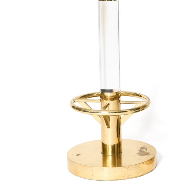 Mid-Century Modern Italian Brass and Lucite Bar Stools, 1970s - Pair For Sale - Image 3 of 3
