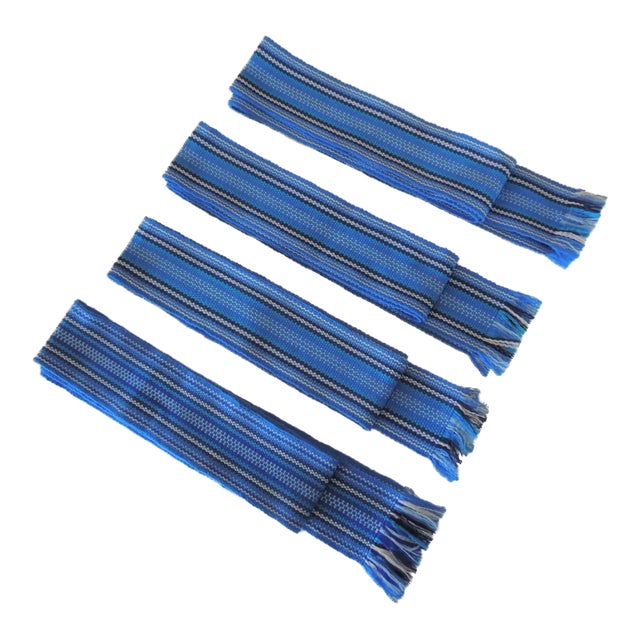 Blue and White Woven Ukrainian Ribbons/Belts Ribbons - Set of 4 For Sale