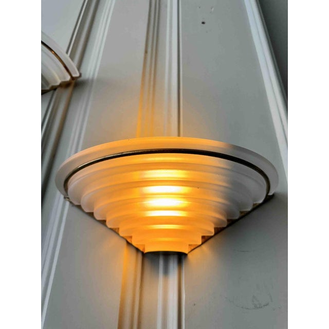 Art Deco Sconces in Brass and Frosted Glass, Portugal, 1940s, Set of 2 For Sale - Image 9 of 16