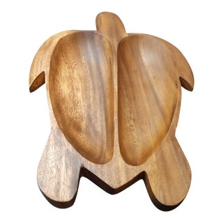 Exquisite SoHa Hawaiian Wood Carved Turtle Condiment Tray For Sale