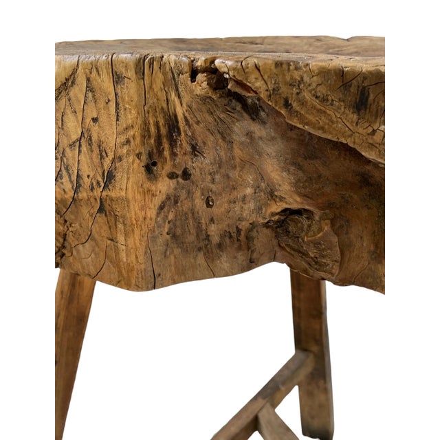 Rustic 19th Century Antique French Butcher Walnut Chopping Block, Side Table For Sale - Image 11 of 12