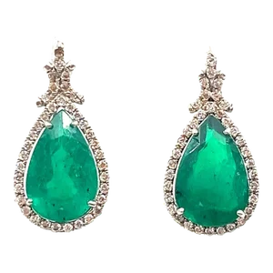 6.96 Ct Natural Pear Shape Emerald Earrings - 2 Pieces