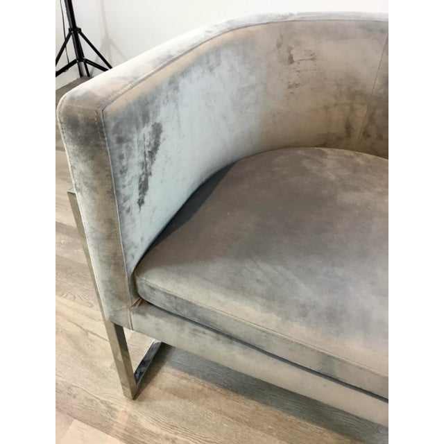 2010s Worlds Away Modern Gray Velvet and Polished Nickel Barrel Back Jenna Lounge Chair For Sale - Image 5 of 8