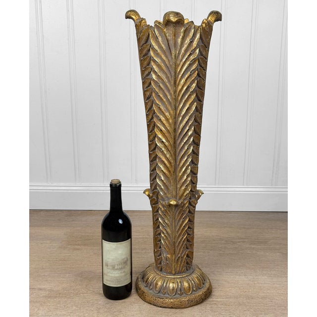 Original 1970's Rococo Floor Vase Molded Resin with an Original Gold Gilded Finish Attractive Palm Leaf Motif in High...