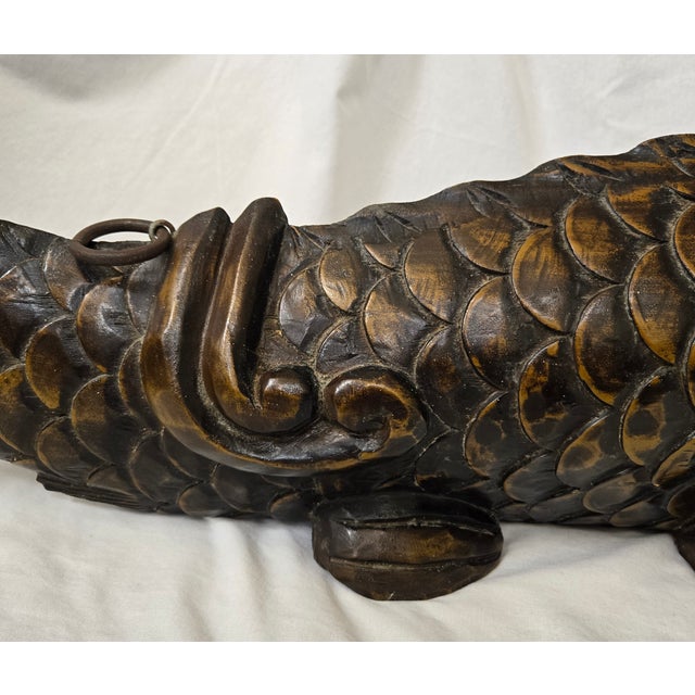 Antique Japanese Carved Wood Koi Fish Jizaikagi Pot Hook Meiji Period For Sale - Image 4 of 18