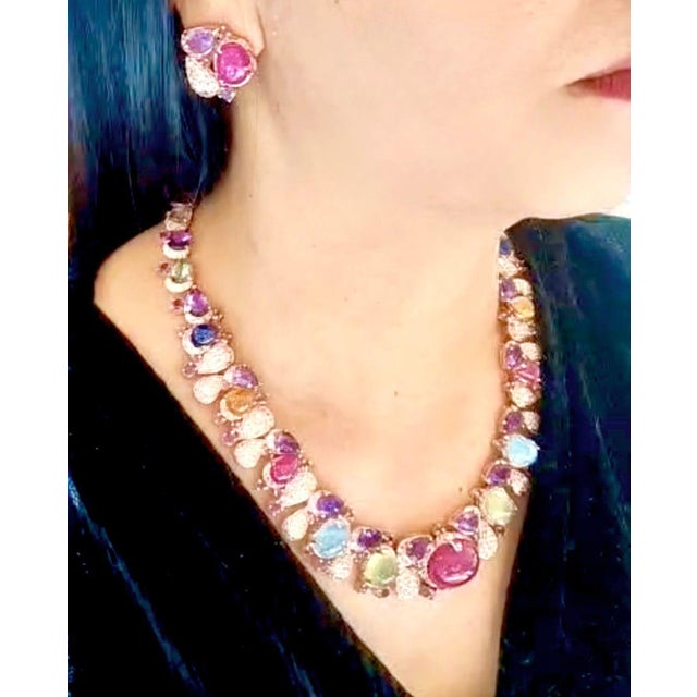 Pink Bochic “Capri” Vintage Ruby, Sapphire, Amethyst, Aquamarine & Peridot Necklace For Sale - Image 8 of 18