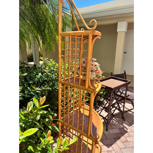 1960s Restored Vintage, Midcentury, Rattan-Bamboo Corner E’tagere Shelving. Styled in the Manner of French Designer Vivai Del Sud. For Sale - Image 5 of 7