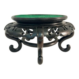 Vintage Chinoiserie Carved Hardwood 8”Round Display Stand With Pierced Apron, Hong Kong For Sale
