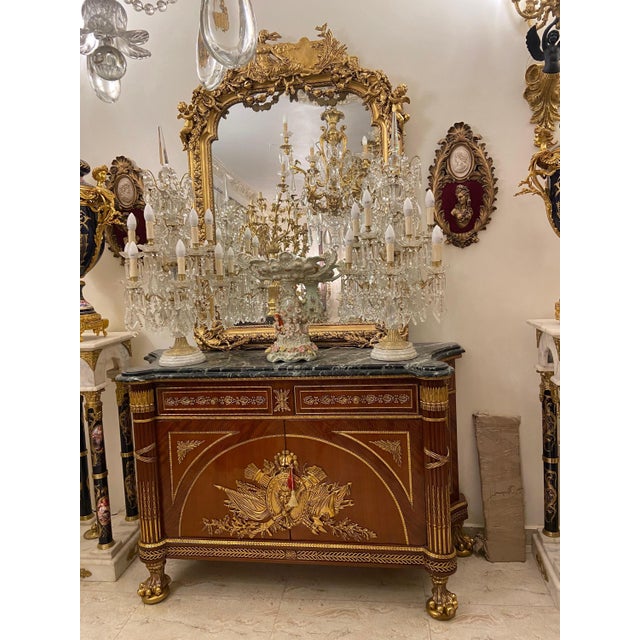 Neoclassical 1960s French Empire Style Ormolu-Mounted Commode with Marble Top Neoclassical Luxury Chest For Sale - Image 3 of 5
