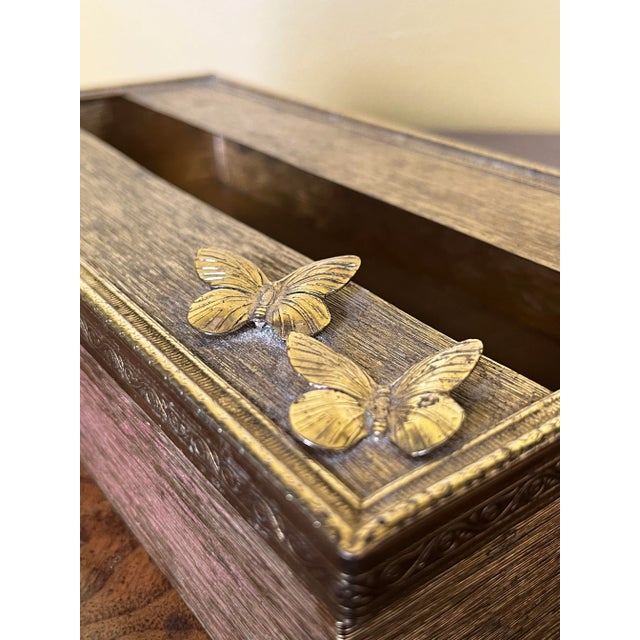1950s 1950s Brass Italianate Tissue Box Cover With Butterflies For Sale - Image 5 of 11