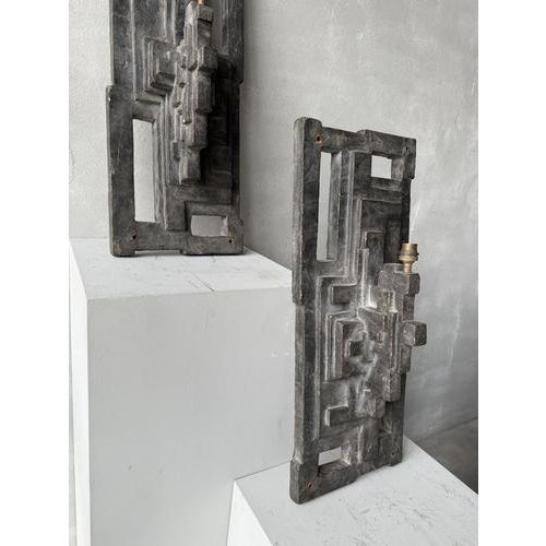 Brown Brutalist Wall Lights, 1970s, Set of 2 For Sale - Image 8 of 10