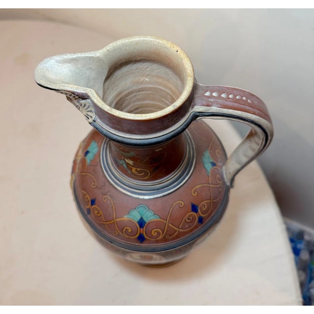 Huge Antique Handmade Armorial German Painted Pottery Beer Pitcher Stein Ewer For Sale - Image 11 of 18