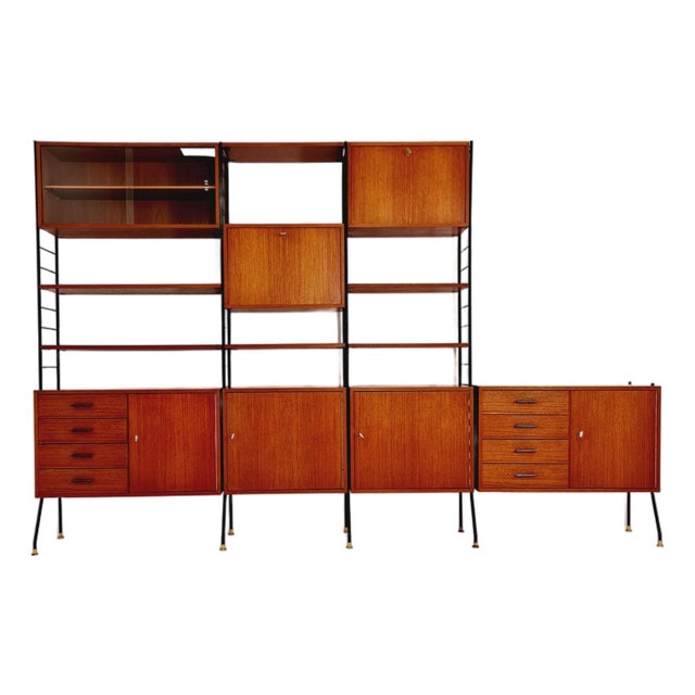 Freestanding String Shelf-System Unit Bookcase in Teak & Metal from Silverschild, Germany, 1950s For Sale