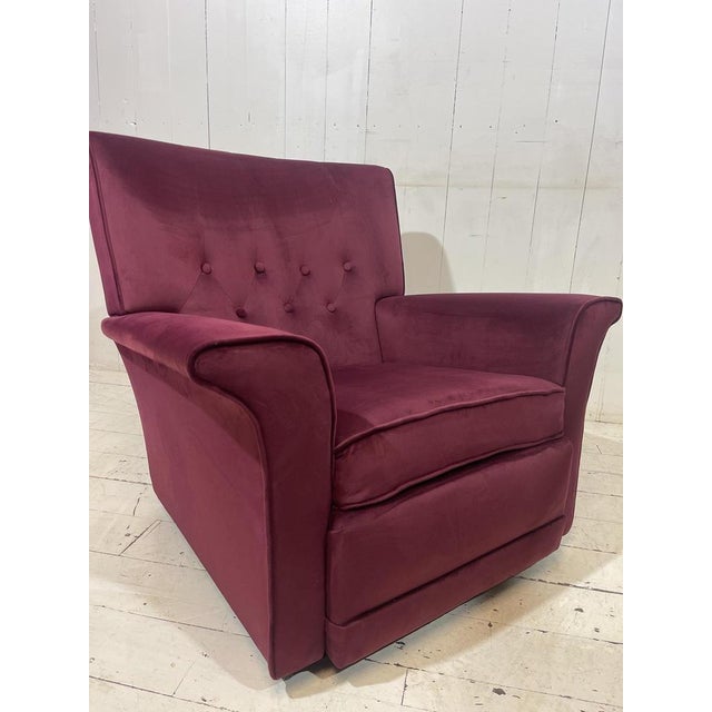 Purple Vintage Lounge Chair in Purple Velvet, 1952 For Sale - Image 8 of 13