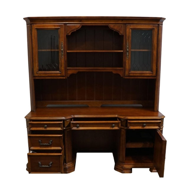 Wood Home Meridian Samuel Lawrence Cherry Traditional Contemporary 73" Computer Desk W. Bookcase Storage Hutch For Sale - Image 7 of 13