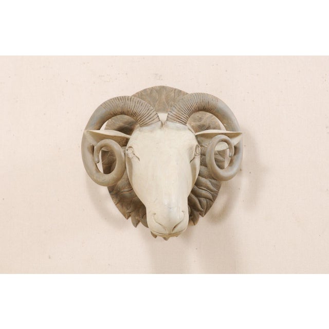 Mid 20th Century Mid 20th Century Hand-Carved Wooden Ram's Head Wall Ornament For Sale - Image 5 of 11