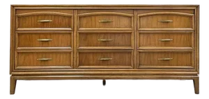 Vintage Thomasville 9 Drawer Dresser Walnut W/ Glass Top