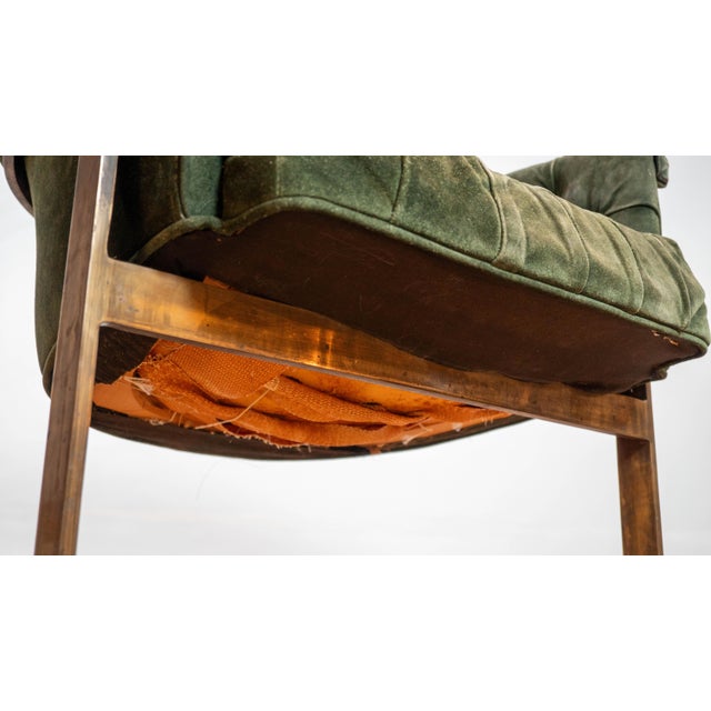 Vintage 1980s Milo Baughman Attr. Forest Green Suede & Bronze For Sale - Image 16 of 17