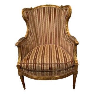 Louis XVI Style Giltwood Bergère Chair For Sale