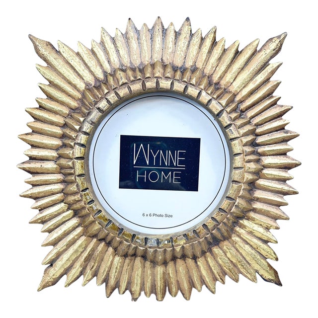 Wynne Home Hollywood Regency Style Gold Gilded Sunburst Picture Frame - 6x6 For Sale