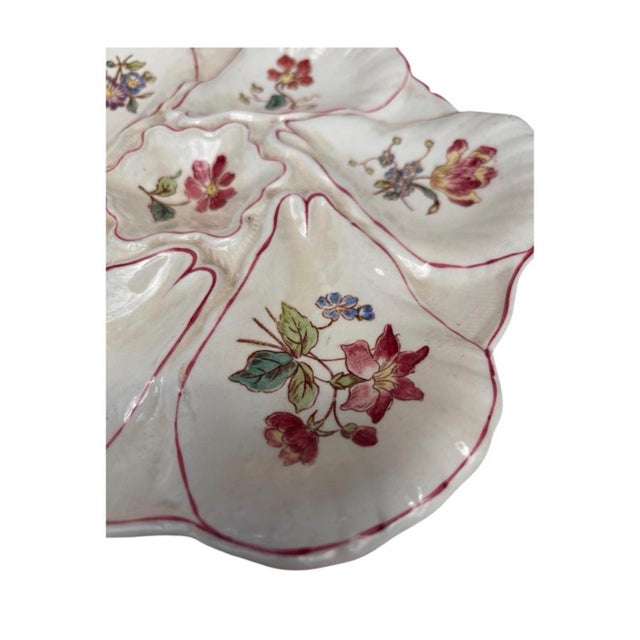 1900 - 1909 Majolica Flowers Oyster Plate Longchamp, Circa 1900 For Sale - Image 5 of 6