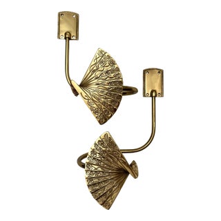 Pair of Hollywood Regency Solid Brass Curtain Tiebacks For Sale
