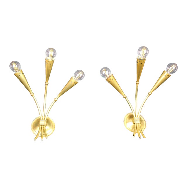 Maison Arlus, Mid-Century Pair of Brass Sconces, France For Sale
