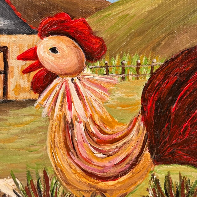 Mid-Century Modern Original Rooster Painting by Miami Artist Nuria Mesa "Gallito Kikirikí" For Sale - Image 3 of 12