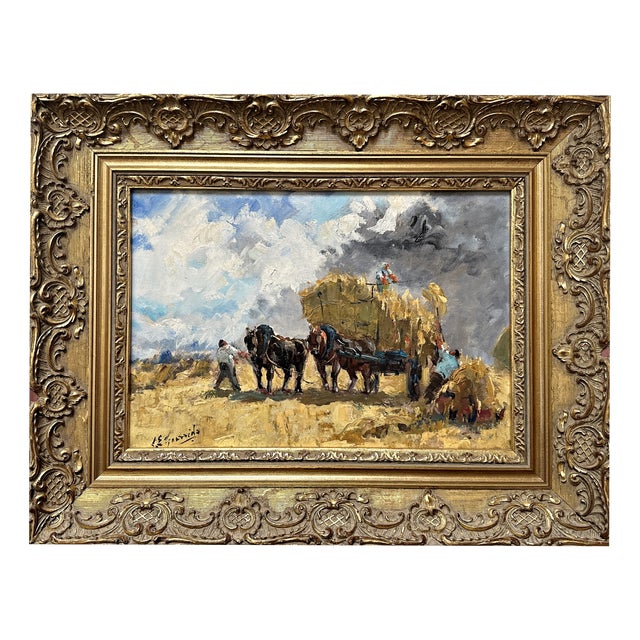 Louis Edouard Garridom Hay Harvest Impressionist, 1920s, Oil For Sale