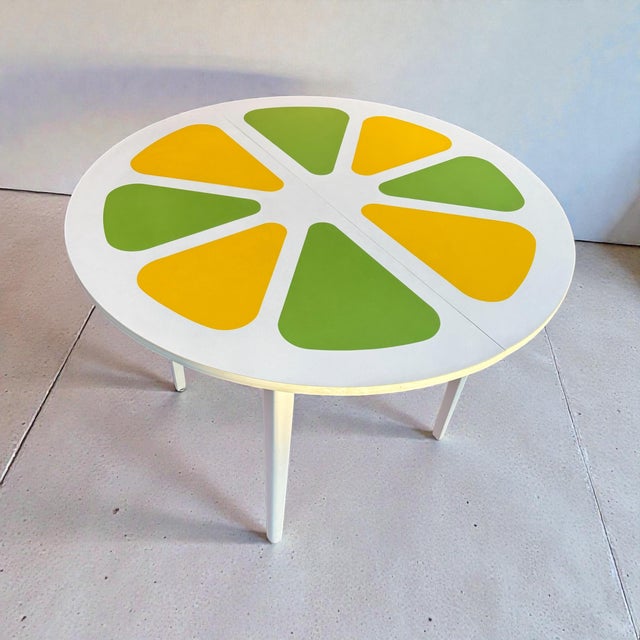 Vintage Mid Century Modern dinette dining table with with Lemon and Lime Slice top. Attributed to Liberty Chair Co and...
