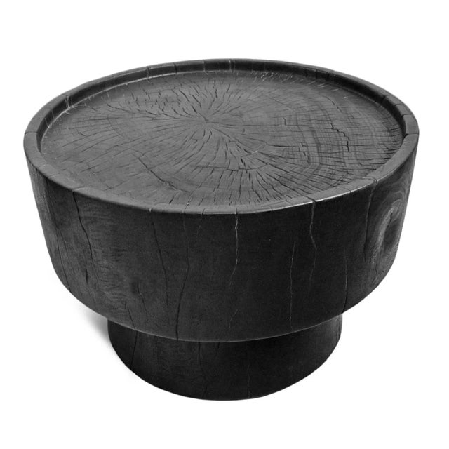 Modern black finish vintage solid suar wood side table or small coffee table. Modern unique piece with natural wood grain...