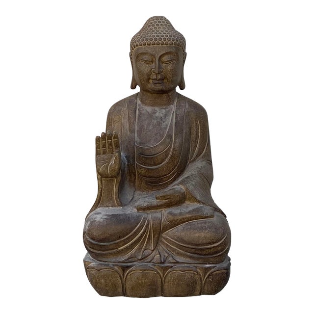 Chinese Oriental Stone Sitting Buddha Amitabha Shakyamuni Statue For Sale