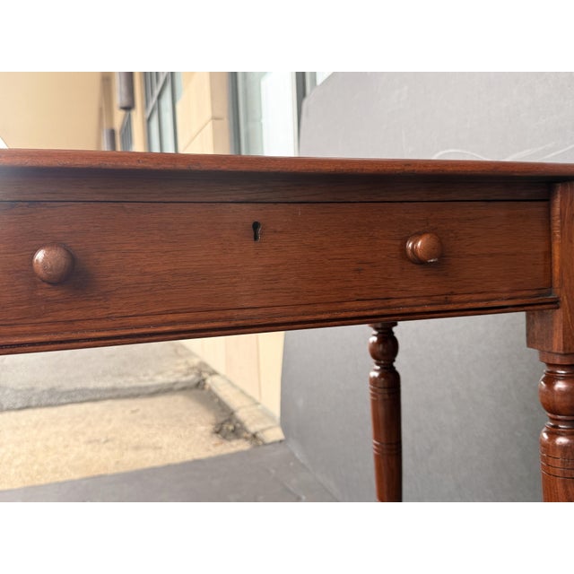 English Diminutive Writing Table or Desk of Walnut With Inset Leather Top For Sale - Image 14 of 14