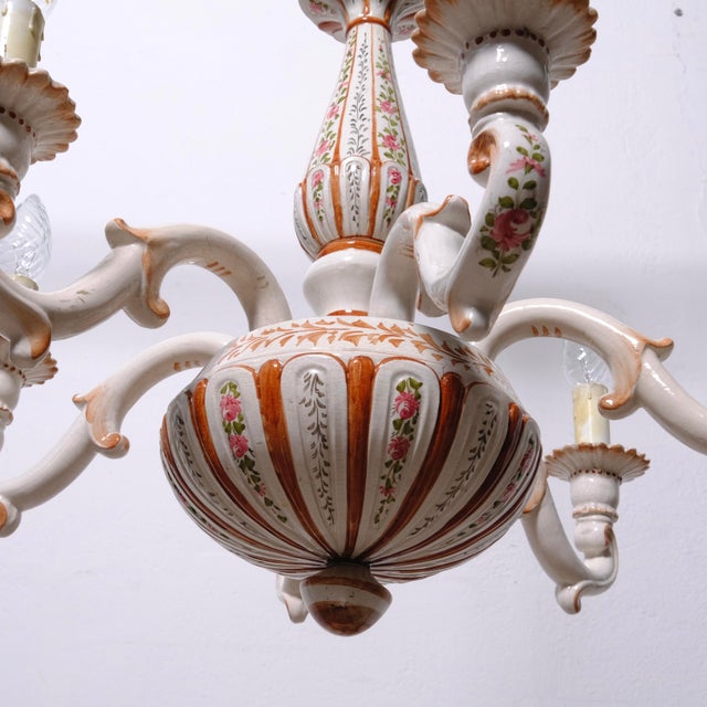Ceramic 6-Arm Chandelier with Floral Decorations, 1960s For Sale - Image 3 of 18