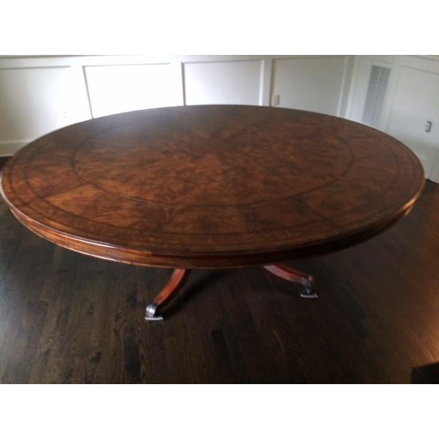 Gorgeous Theodore Alexander Essential Mahogany Flame Wood Round Extension Table- 57"round Extends to 82" Round For Sale In New York - Image 6 of 12