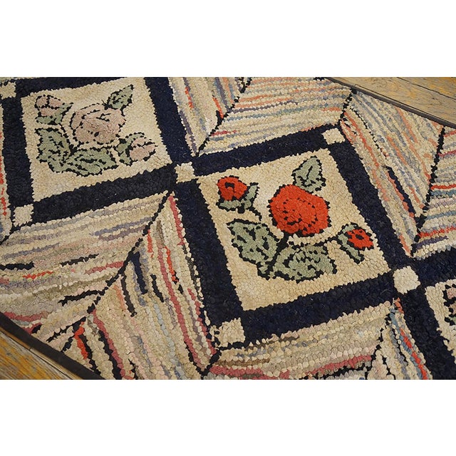 1930s Camel Geometric Folk Art Antique American Hooked Rug 2' 0'' X 3' 10'' Woven Wool Carpet For Sale - Image 9 of 10